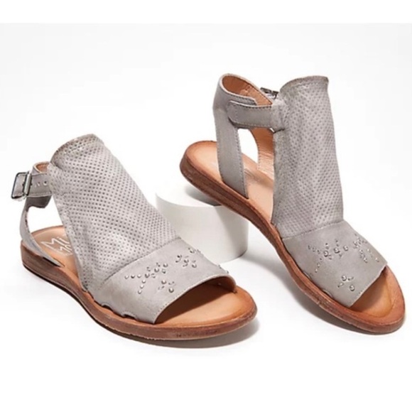 Miz Mooz Gray Sandals with Perforated Design and Elastic Collar - Picture 1 of 7